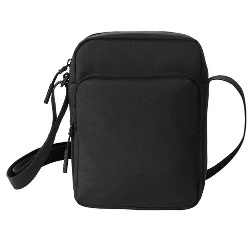 Black crossbody bag on a white background
